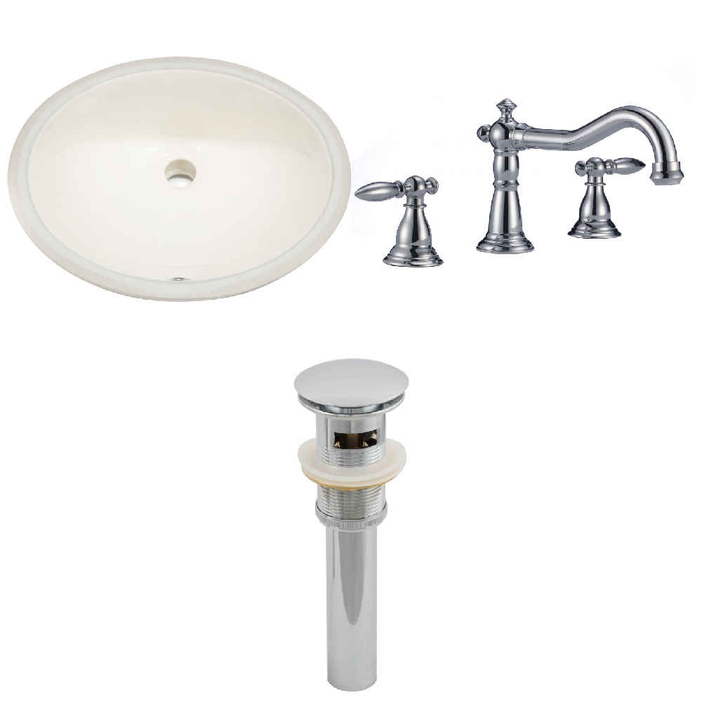 19.75-in. W CUPC Oval Bathroom Undermount Sink Set In Biscuit - Chrome Hardware - Overflow Drain Incl.