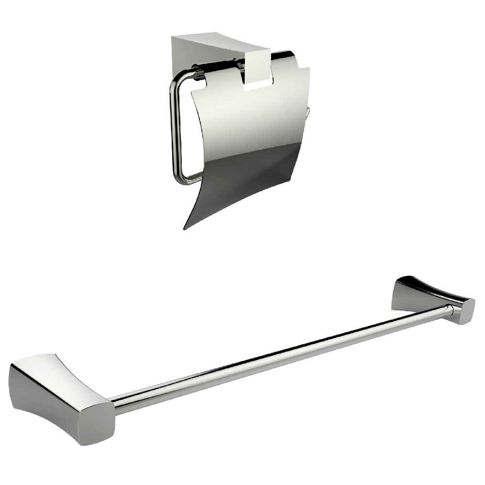 Chrome Plated Toilet Paper Holder With Single Rod Towel Rack Accessory Set