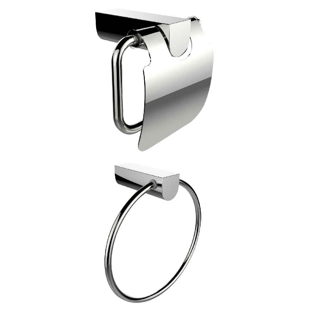 Chrome Plated Towel Ring With Toilet Paper Holder Accessory Set
