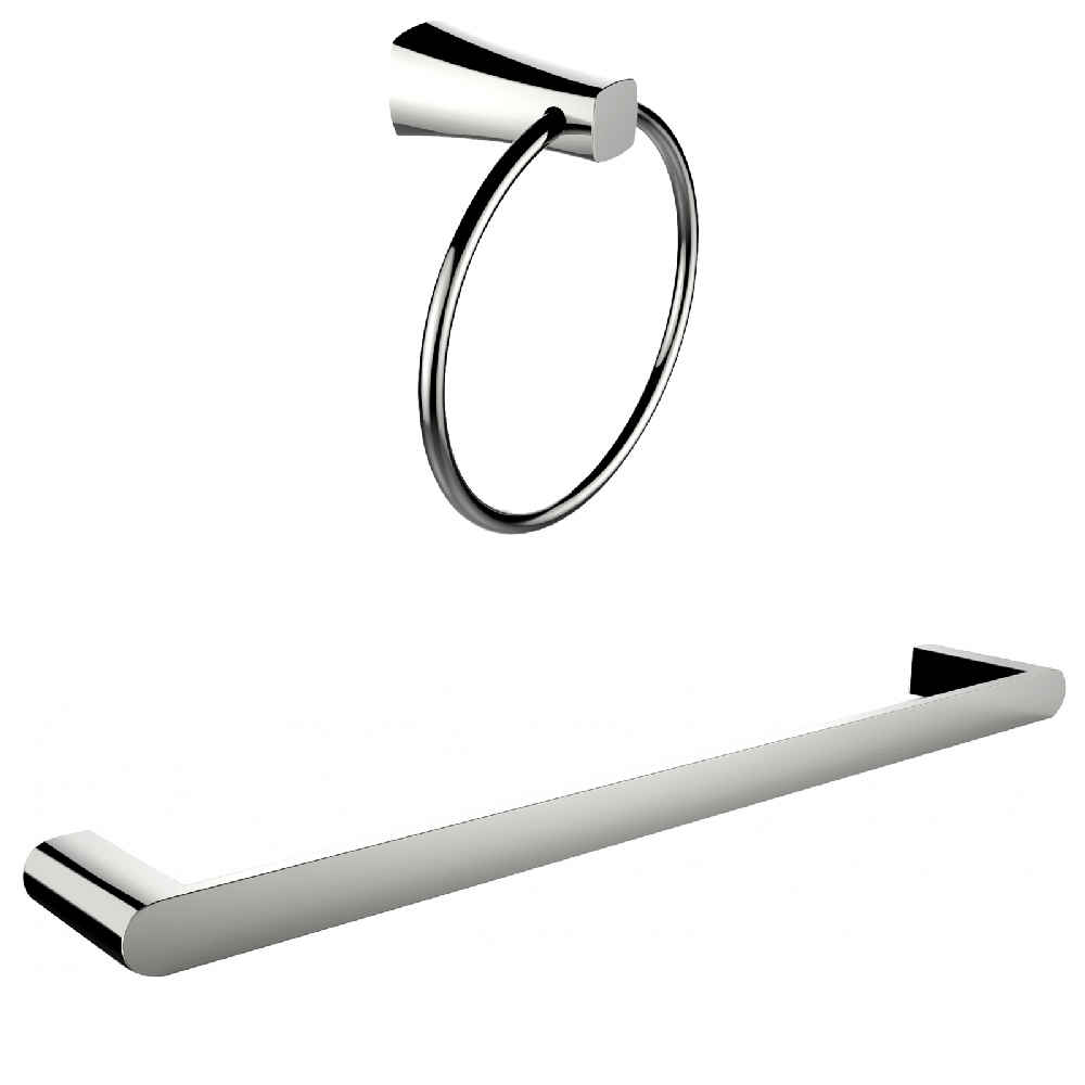Chrome Plated Towel Ring With Single Rod Towel Rack Accessory Set
