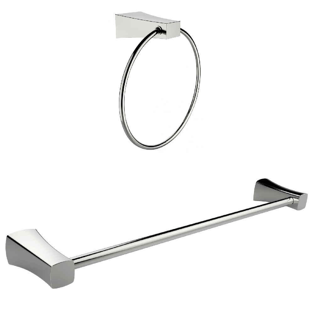Chrome Plated Towel Ring With Single Rod Towel Rack Accessory Set