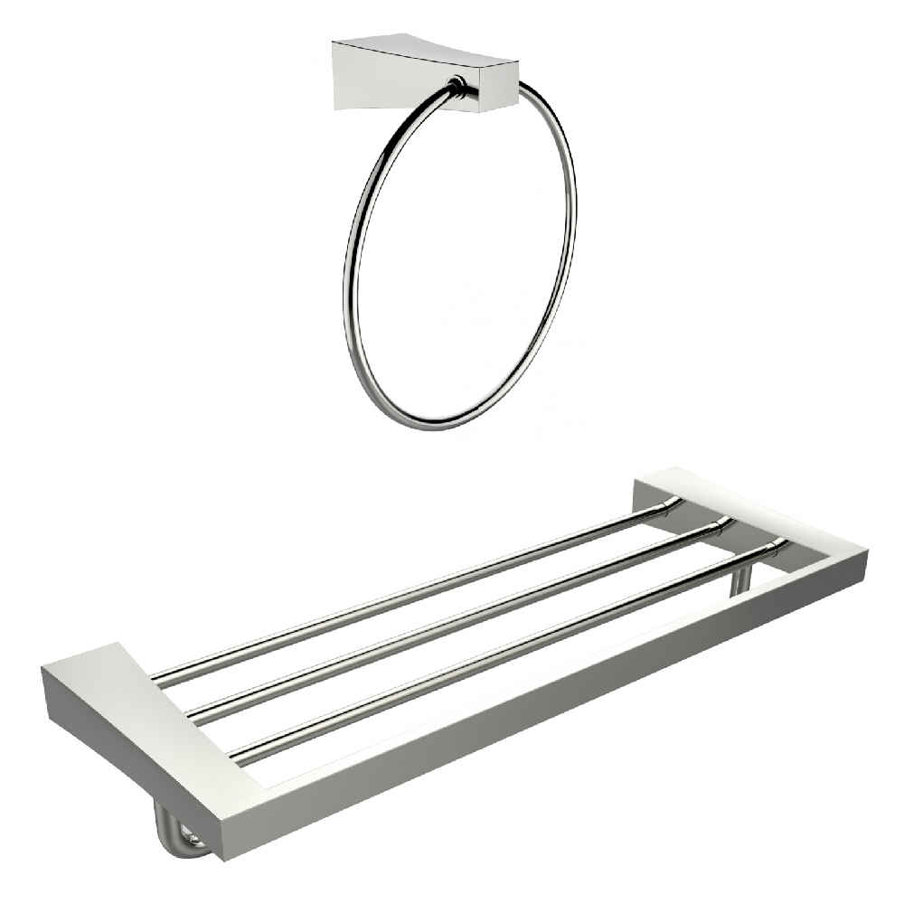 Chrome Plated Towel Ring With Multi-Rod Towel Rack Accessory Set