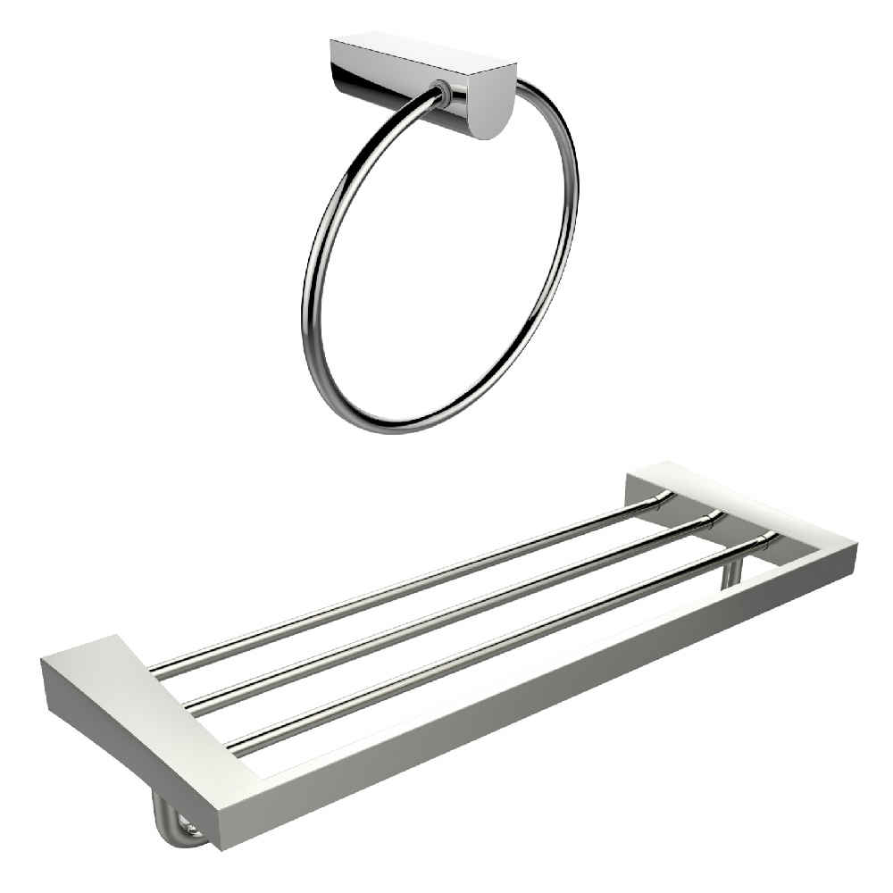 Chrome Plated Towel Ring With Multi-Rod Towel Rack Accessory Set