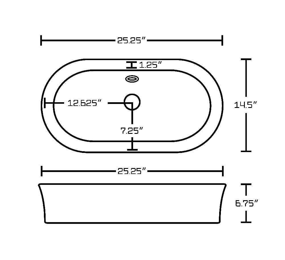 25.25-in. x 14.5-in. Oval Bathroom Vessel Sink White Enamel Glaze