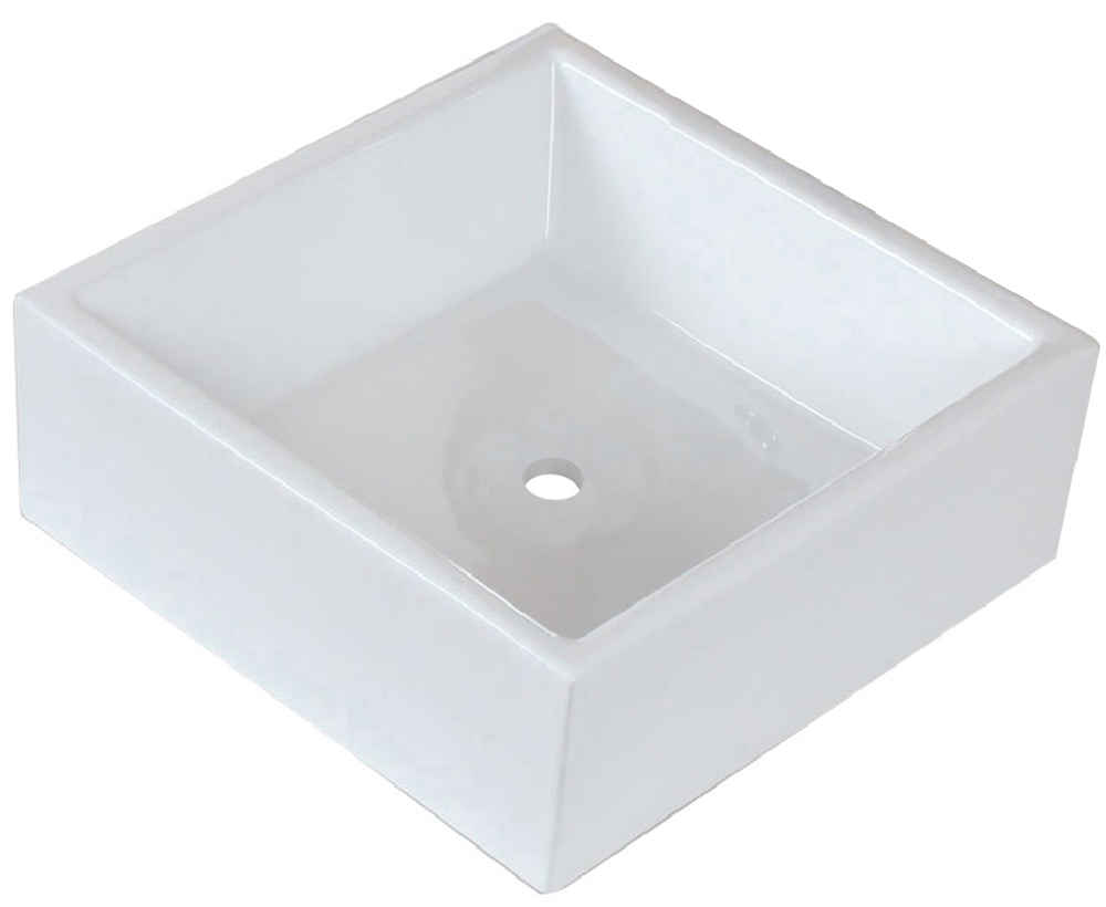 14.75-in. x 14.75-in. Square Bathroom Vessel Sink White Enamel Glaze