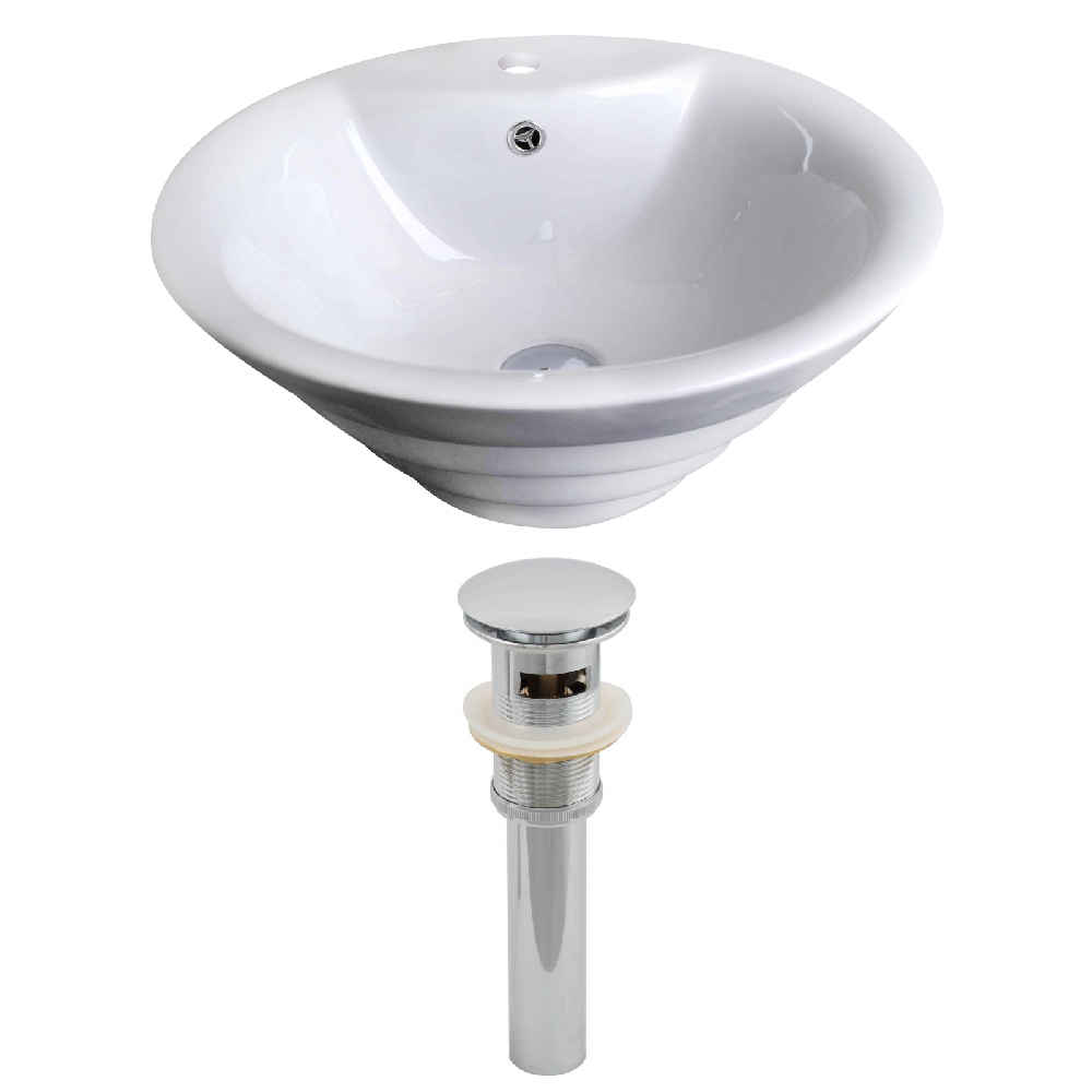 19.25-in. x 19.25-in. Round Bathroom Vessel Sink Set White Enamel Glaze