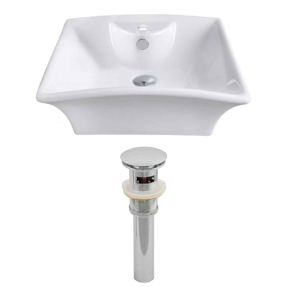 19.5-in. x 16.25-in. Rectangle Bathroom Vessel Sink Set White Enamel Glaze