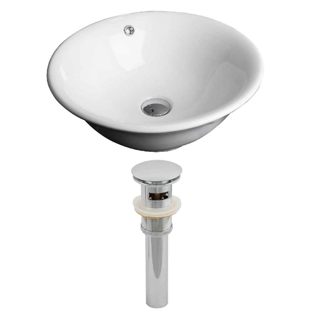 17-in. x 17-in. Round Bathroom Vessel Sink Set White Enamel Glaze