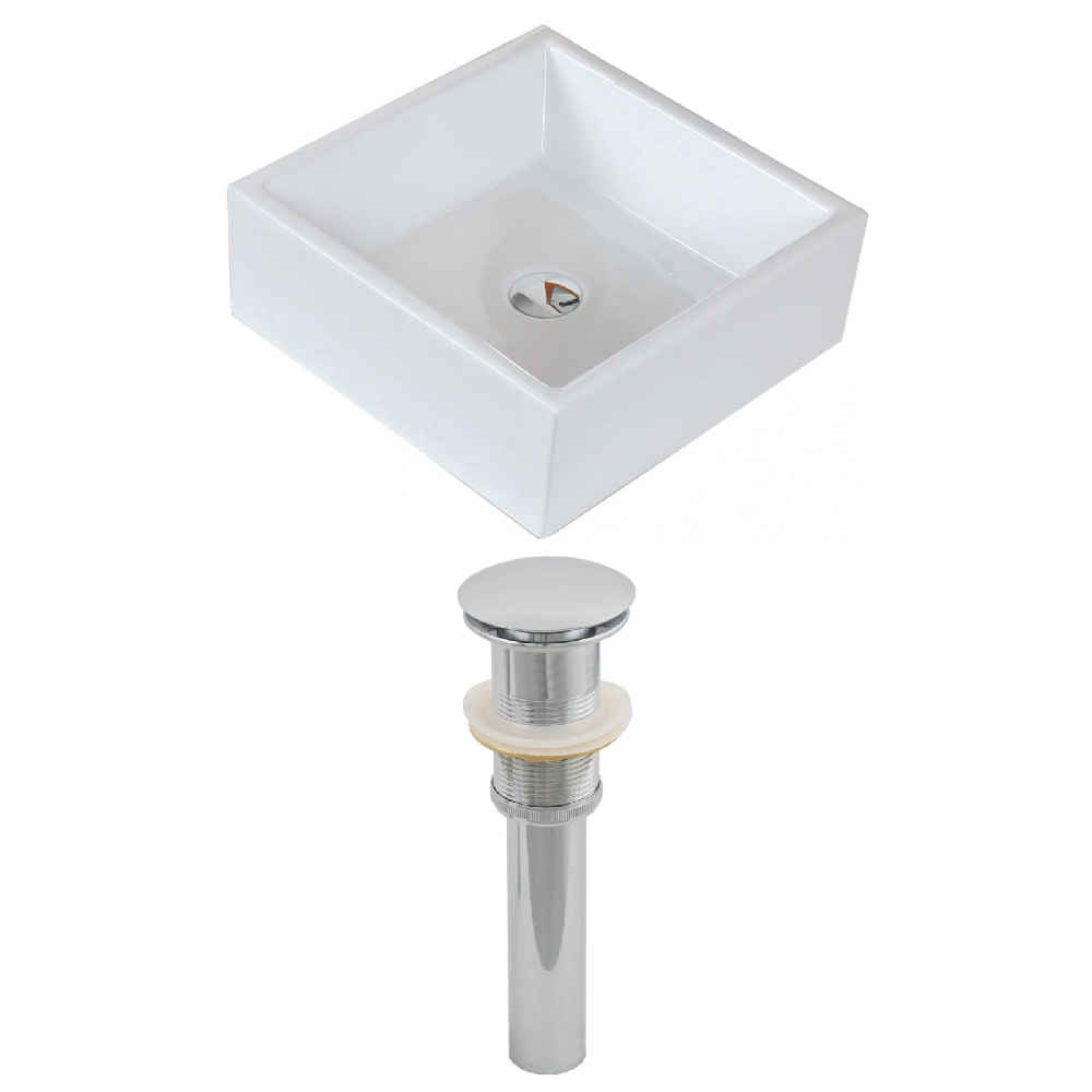 14.75-in. x 14.75-in. Square Bathroom Vessel Sink Set White Enamel Glaze
