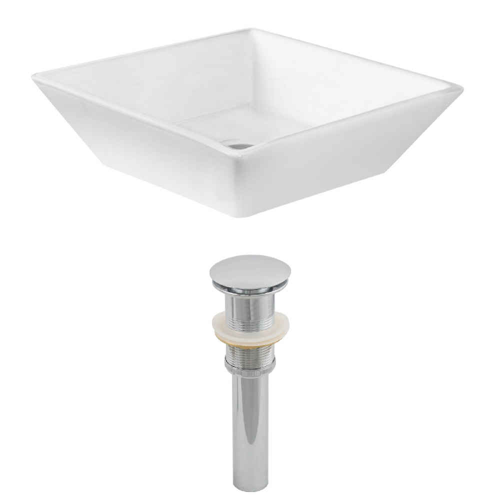 15.75-in. x 15.75-in. Square Bathroom Vessel Sink Set White Enamel Glaze