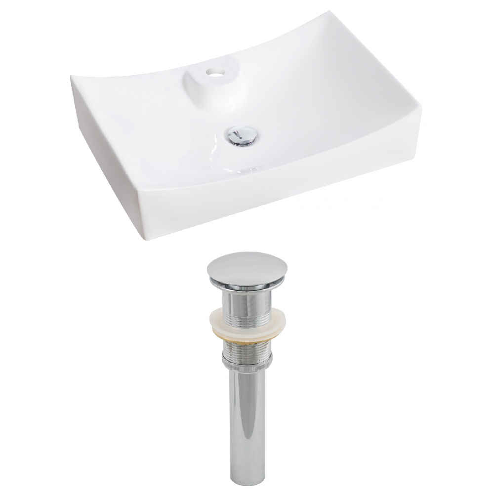 26-in. x 17.75-in. Rectangle Bathroom Vessel Sink Set White Enamel Glaze