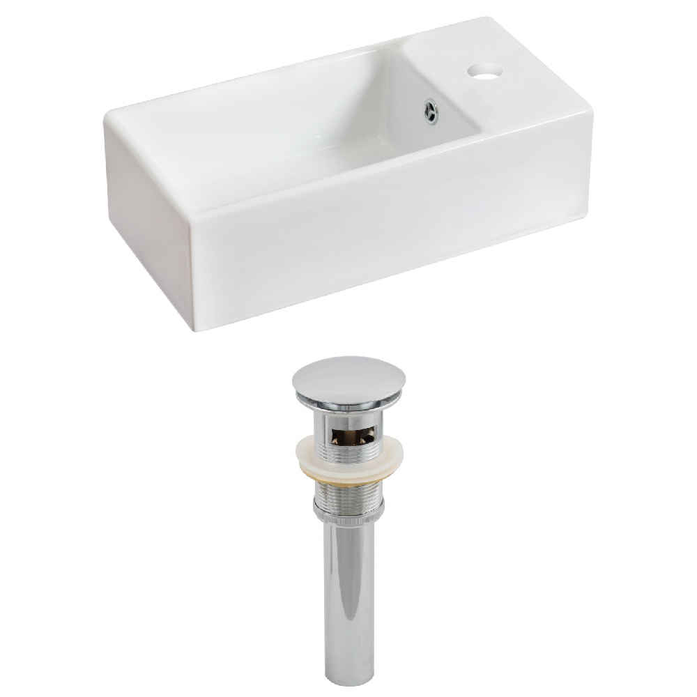 19.25-in. x 9.5-in. Rectangle Bathroom Vessel Sink Set White Enamel Glaze