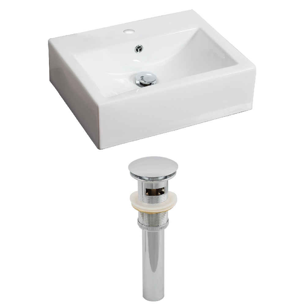20.25-in. x 16.25-in. Rectangle Bathroom Vessel Sink Set White Enamel Glaze
