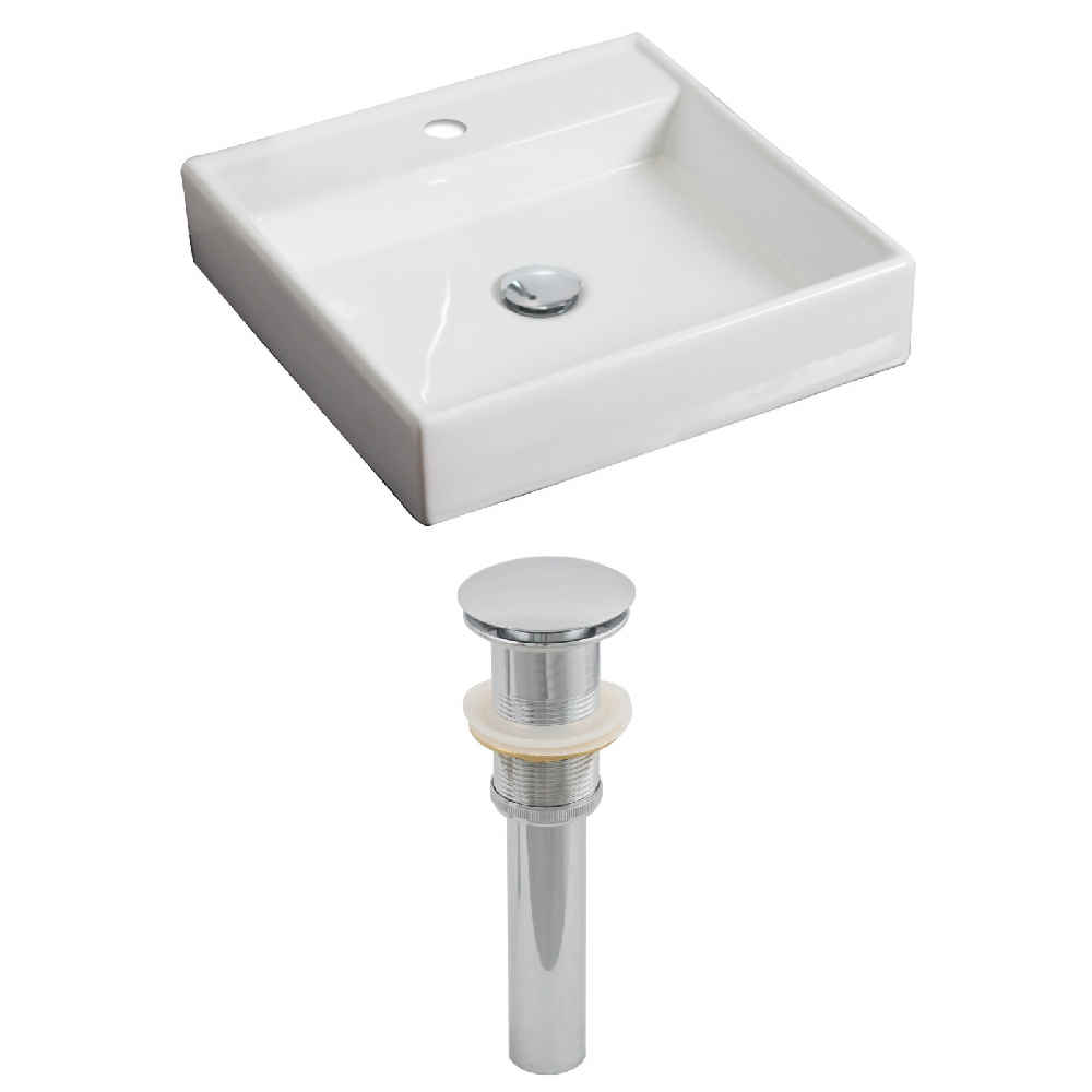 17.5-in. x 17.5-in. Square Bathroom Vessel Sink Set White Enamel Glaze