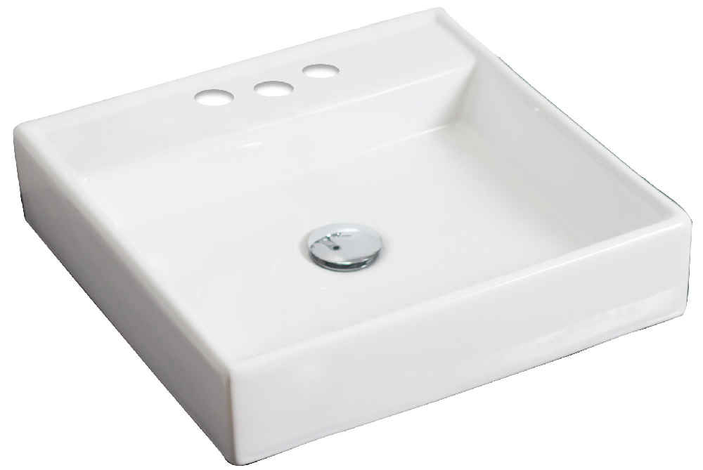 17.5-in. x 17.5-in. Square Bathroom Vessel Sink Set White Enamel Glaze