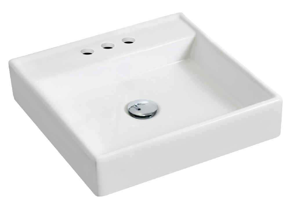 17.5-in. x 17.5-in. Square Bathroom Vessel Sink Set White Enamel Glaze