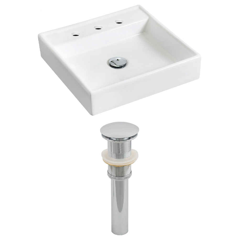 17.5-in. x 17.5-in. Square Bathroom Vessel Sink Set White Enamel Glaze
