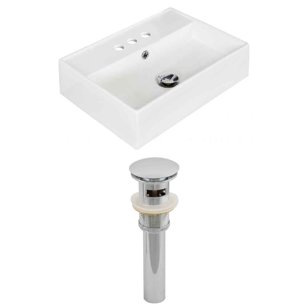 19.75-in. x 13.75-in. Rectangle Bathroom Vessel Sink Set White Enamel Glaze