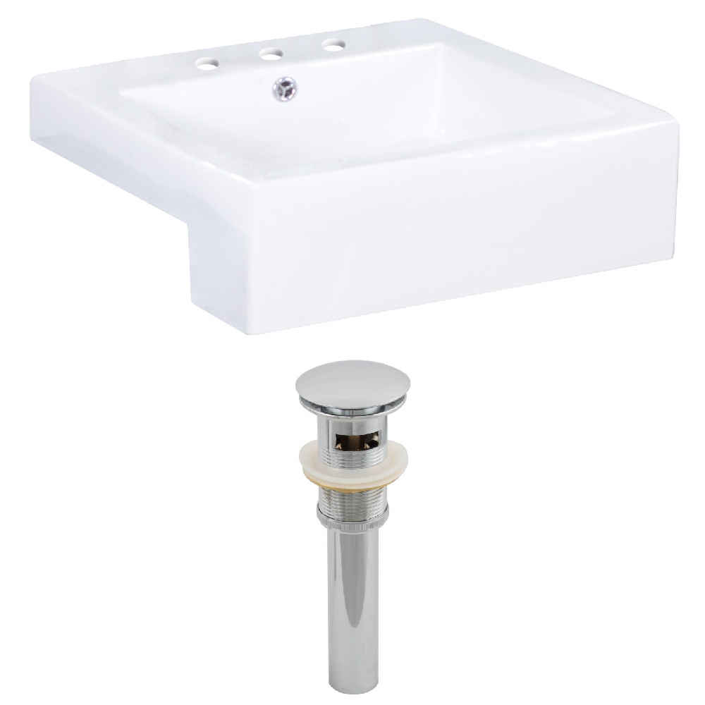 20.25-in. x 19-in. Rectangle Bathroom Vessel Sink Set White Enamel Glaze