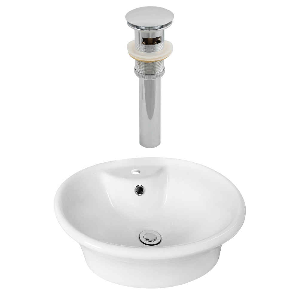 19-in. x 15.5-in. Oval Bathroom Vessel Sink Set White Enamel Glaze