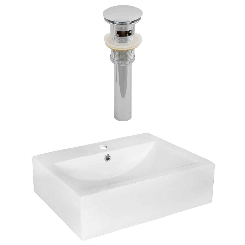 20.25-in. x 16.25-in. Rectangle Bathroom Vessel Sink Set White Enamel Glaze