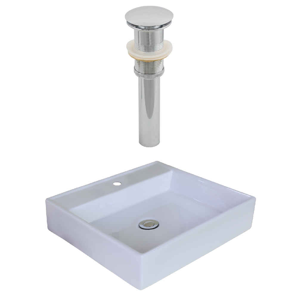 17-in. x 17-in. Rectangle Bathroom Vessel Sink Set White Enamel Glaze