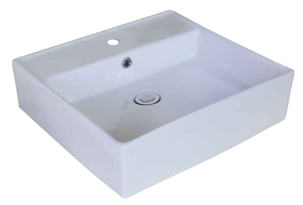 18-in. x 18-in. Rectangle Bathroom Vessel Sink Set White Enamel Glaze