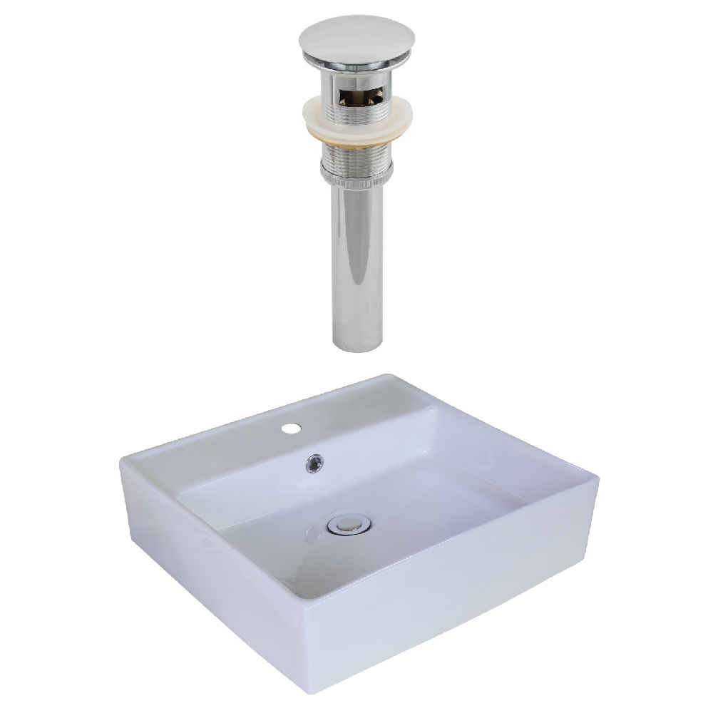 18-in. x 18-in. Rectangle Bathroom Vessel Sink Set White Enamel Glaze