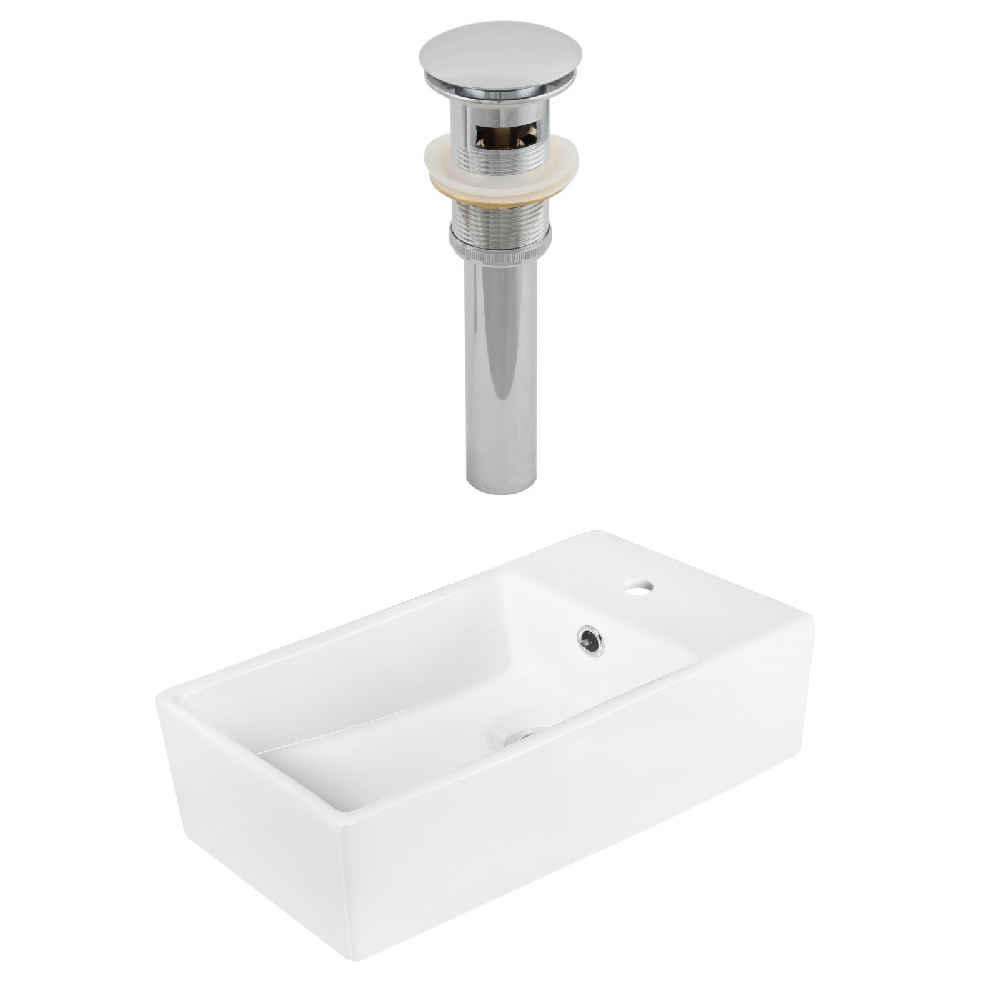 19-in. x 9.75-in. Rectangle Bathroom Vessel Sink Set White Enamel Glaze
