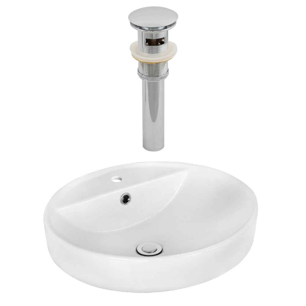 18.1-in. x 18.1-in. Round Bathroom Vessel Sink Set White Enamel Glaze