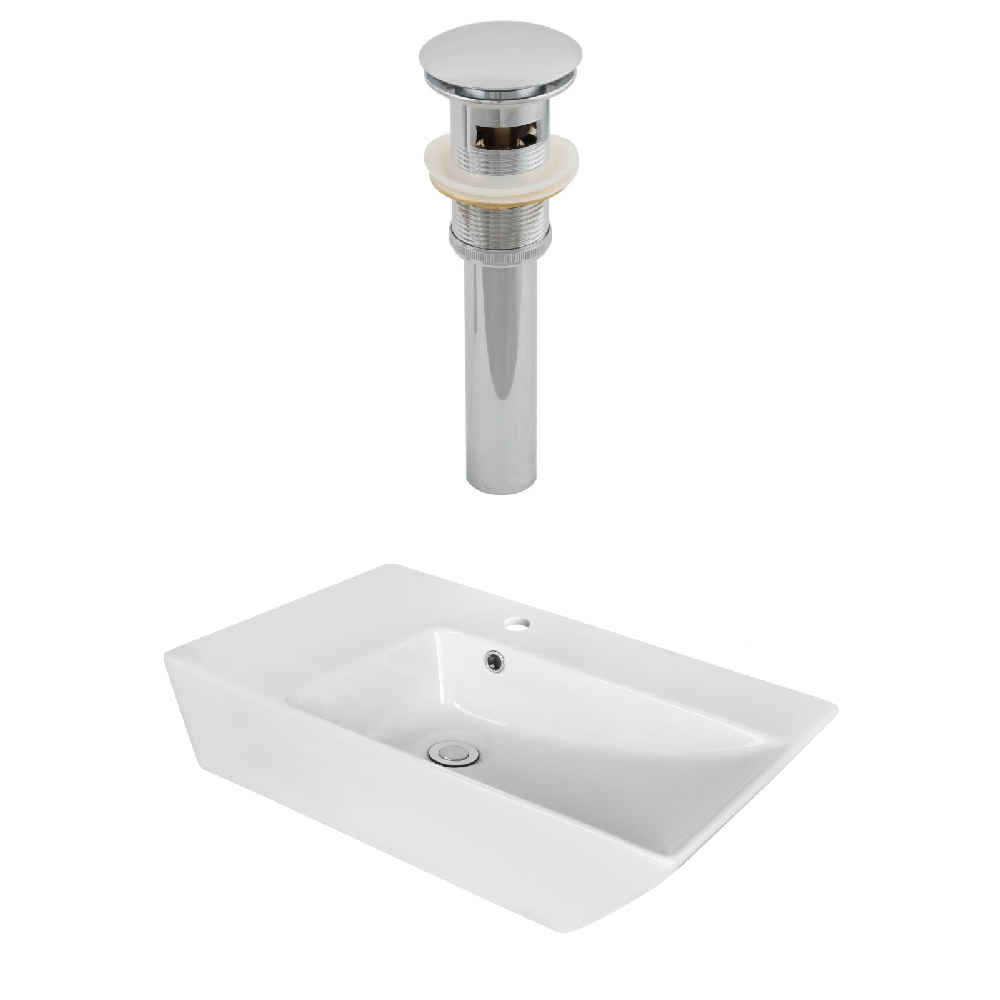 25.5-in. x 15.5-in. Rectangle Bathroom Vessel Sink Set White Enamel Glaze