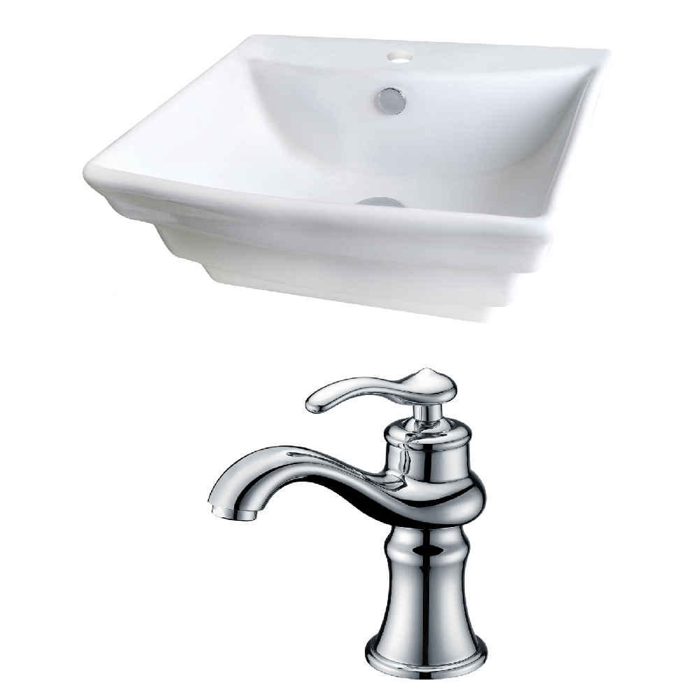 19.75-in. x 17-in. Rectangle Bathroom Vessel Sink Set White Enamel Glaze