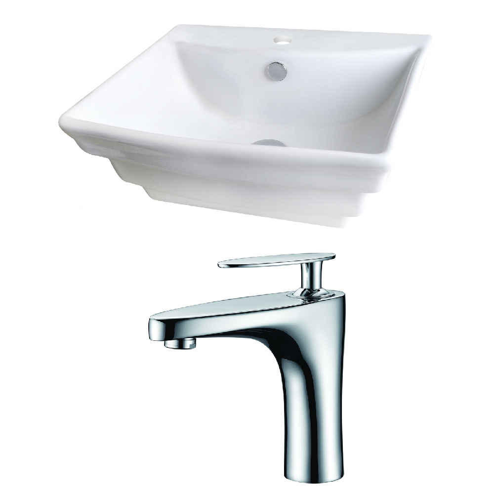19.75-in. x 17-in. Rectangle Bathroom Vessel Sink Set White Enamel Glaze