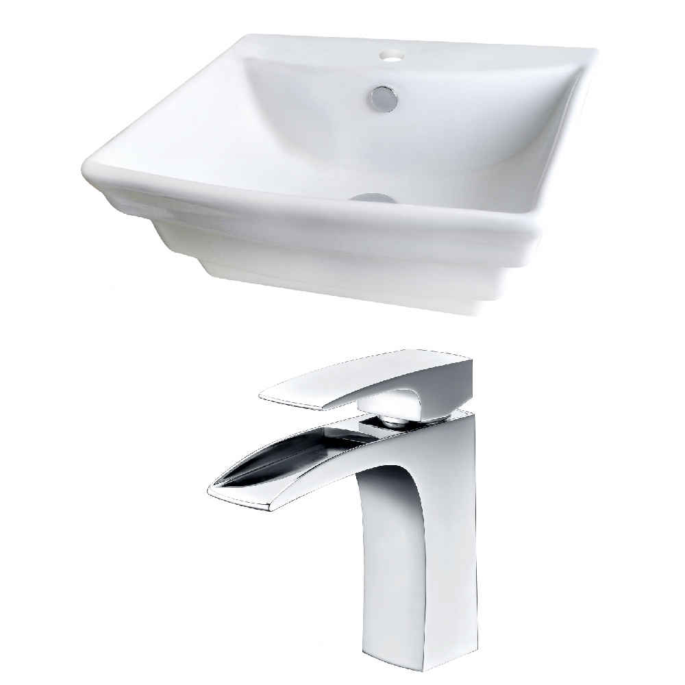 19.75-in. x 17-in. Rectangle Bathroom Vessel Sink Set White Enamel Glaze