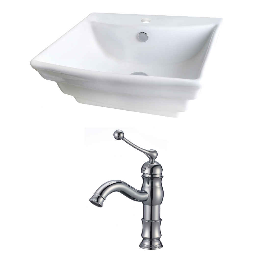 19.75-in. x 17-in. Rectangle Bathroom Vessel Sink Set White Enamel Glaze