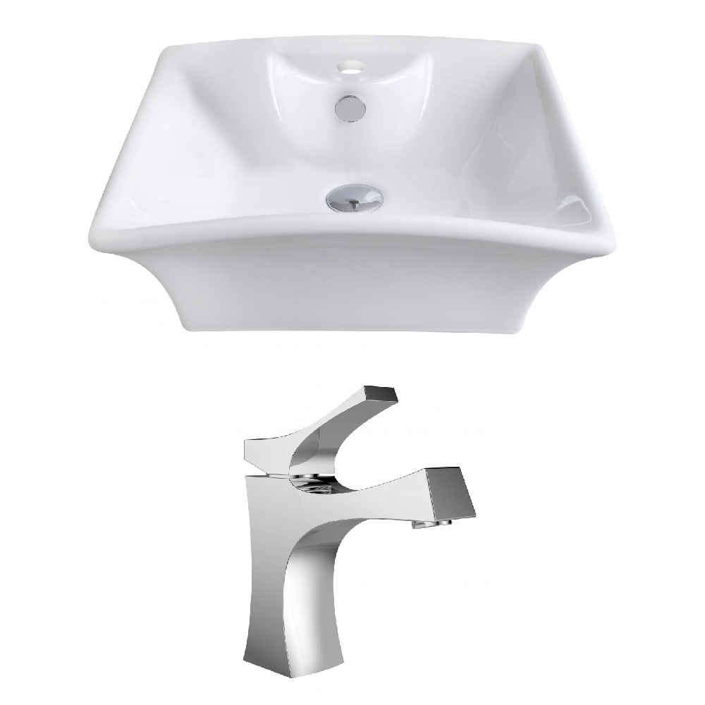 19.5-in. x 16.25-in. Rectangle Bathroom Vessel Sink Set White Enamel Glaze