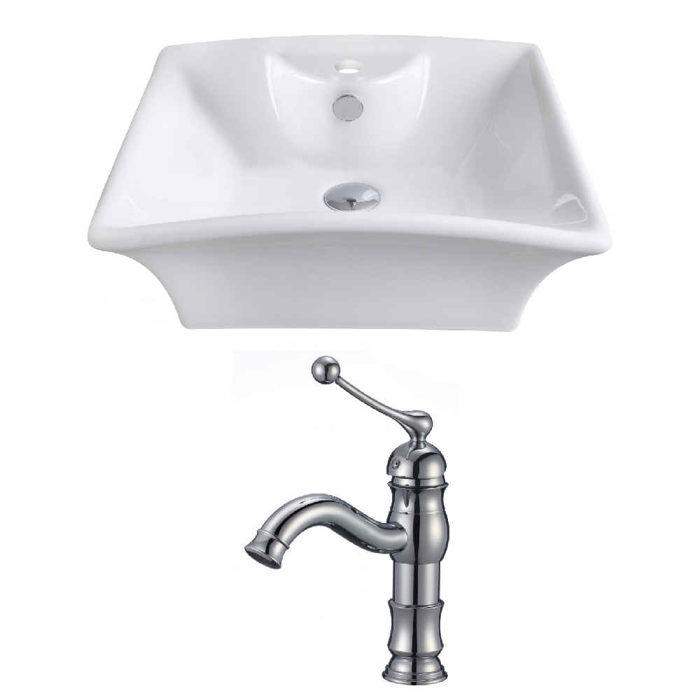 19.5-in. x 16.25-in. Rectangle Bathroom Vessel Sink Set White Enamel Glaze