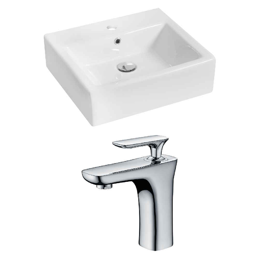 21-in. x 16.5-in. Rectangle Bathroom Vessel Sink Set White Enamel Glaze