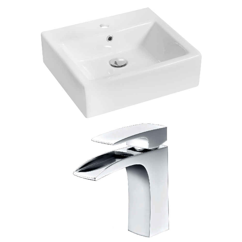21-in. x 16.5-in. Rectangle Bathroom Vessel Sink Set White Enamel Glaze