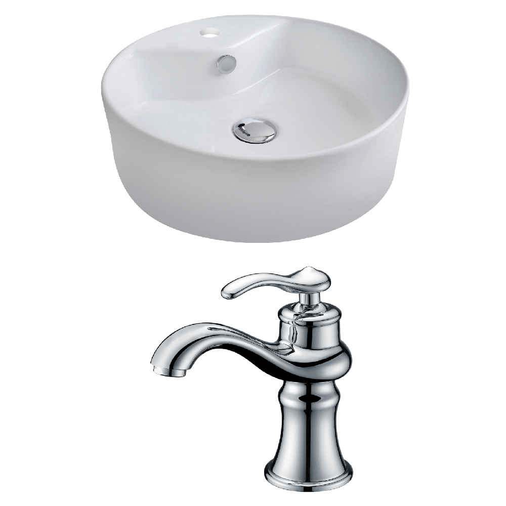 18.25-in. x 18.25-in. Round Bathroom Vessel Sink Set White Enamel Glaze