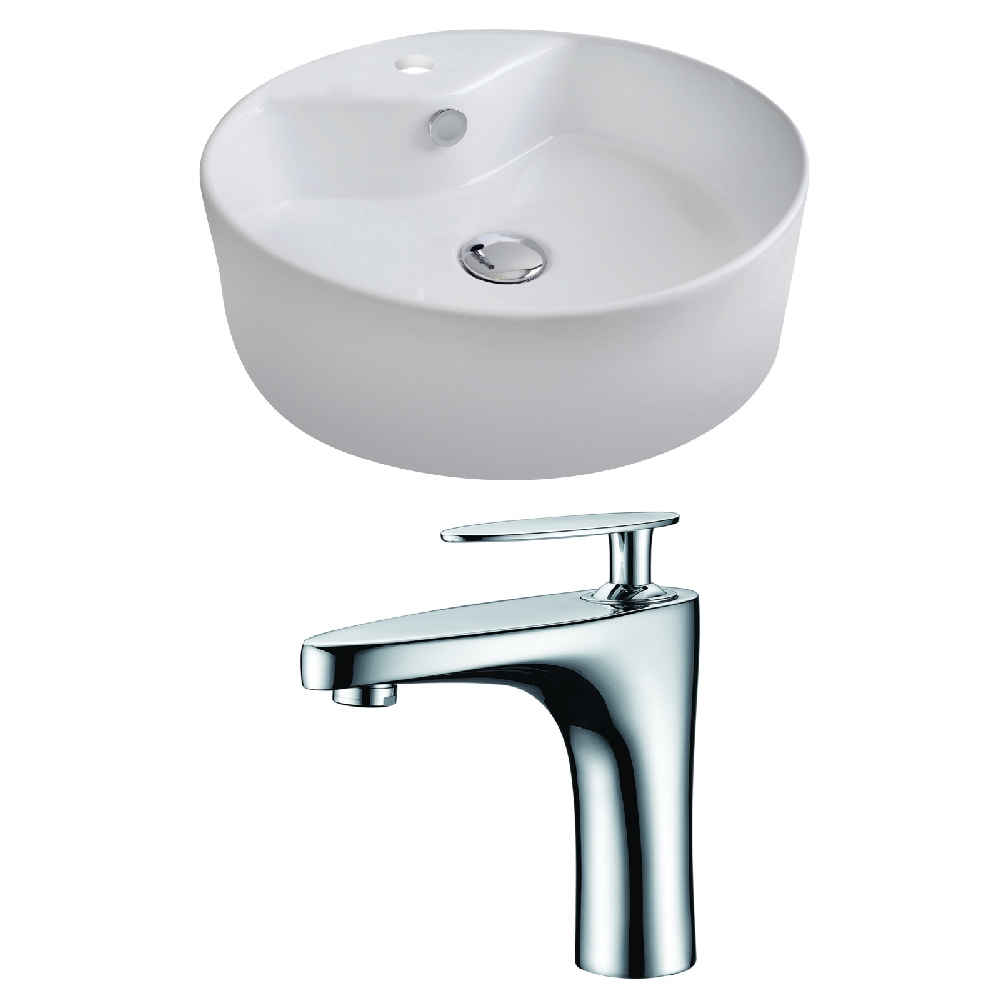 18.25-in. x 18.25-in. Round Bathroom Vessel Sink Set White Enamel Glaze