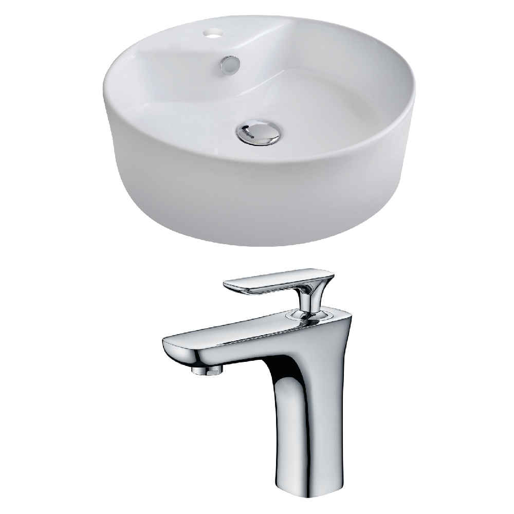 18.25-in. x 18.25-in. Round Bathroom Vessel Sink Set White Enamel Glaze