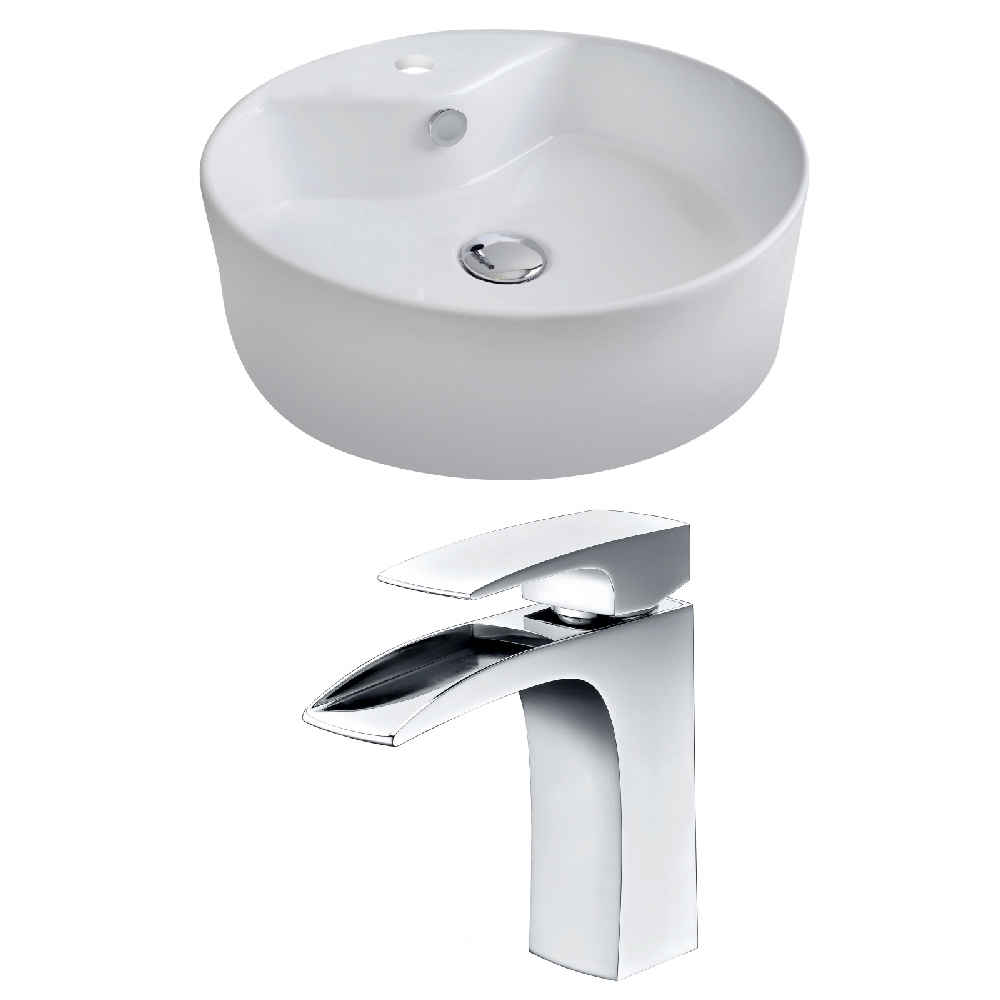 18.25-in. x 18.25-in. Round Bathroom Vessel Sink Set White Enamel Glaze
