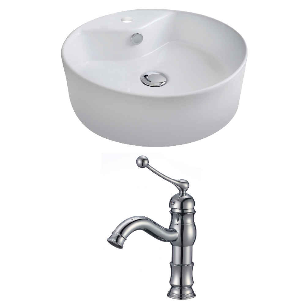 18.25-in. x 18.25-in. Round Bathroom Vessel Sink Set White Enamel Glaze