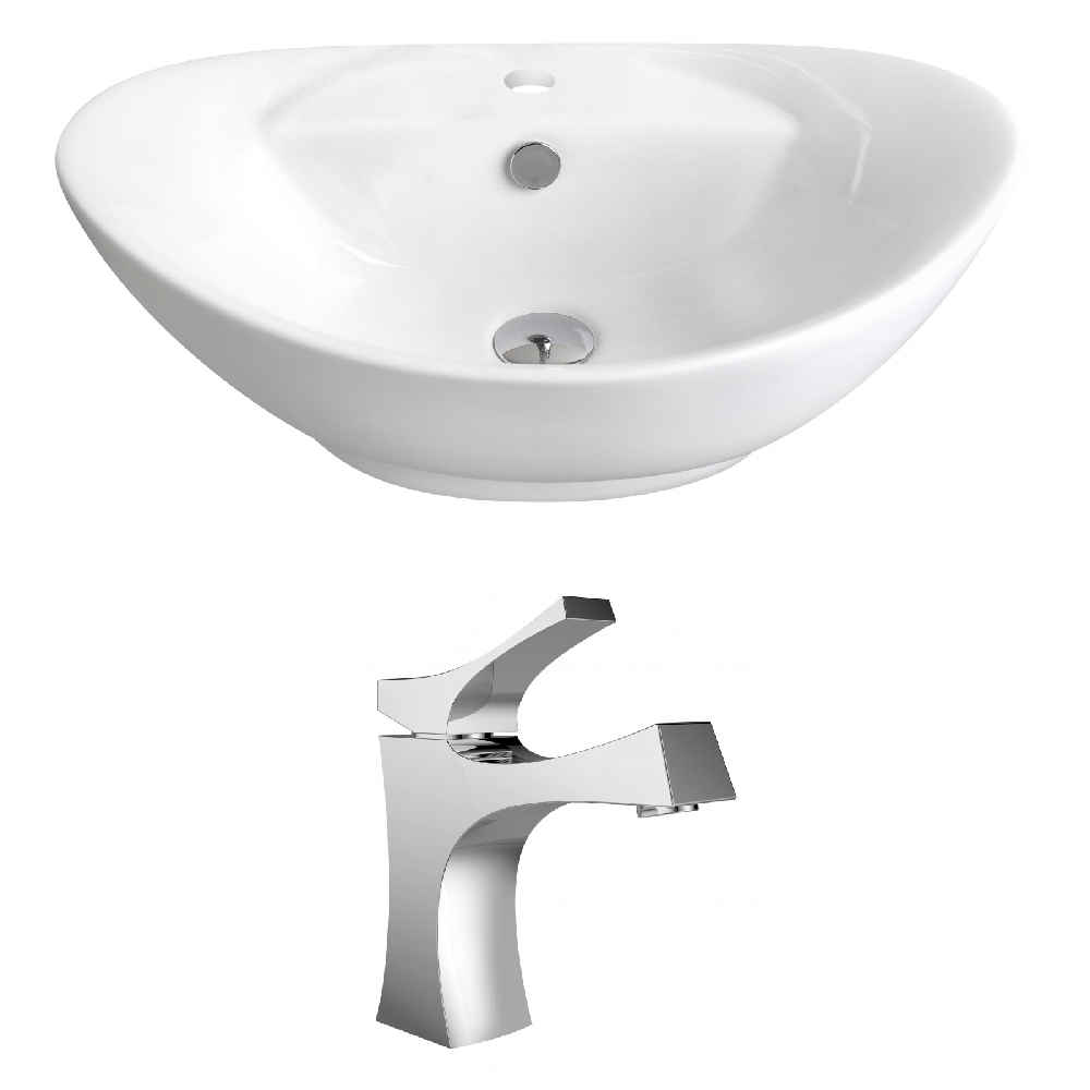 23-in. x 15.25-in. Oval Bathroom Vessel Sink Set White Enamel Glaze