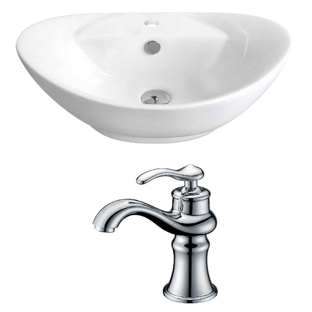 23-in. x 15.25-in. Oval Bathroom Vessel Sink Set White Enamel Glaze