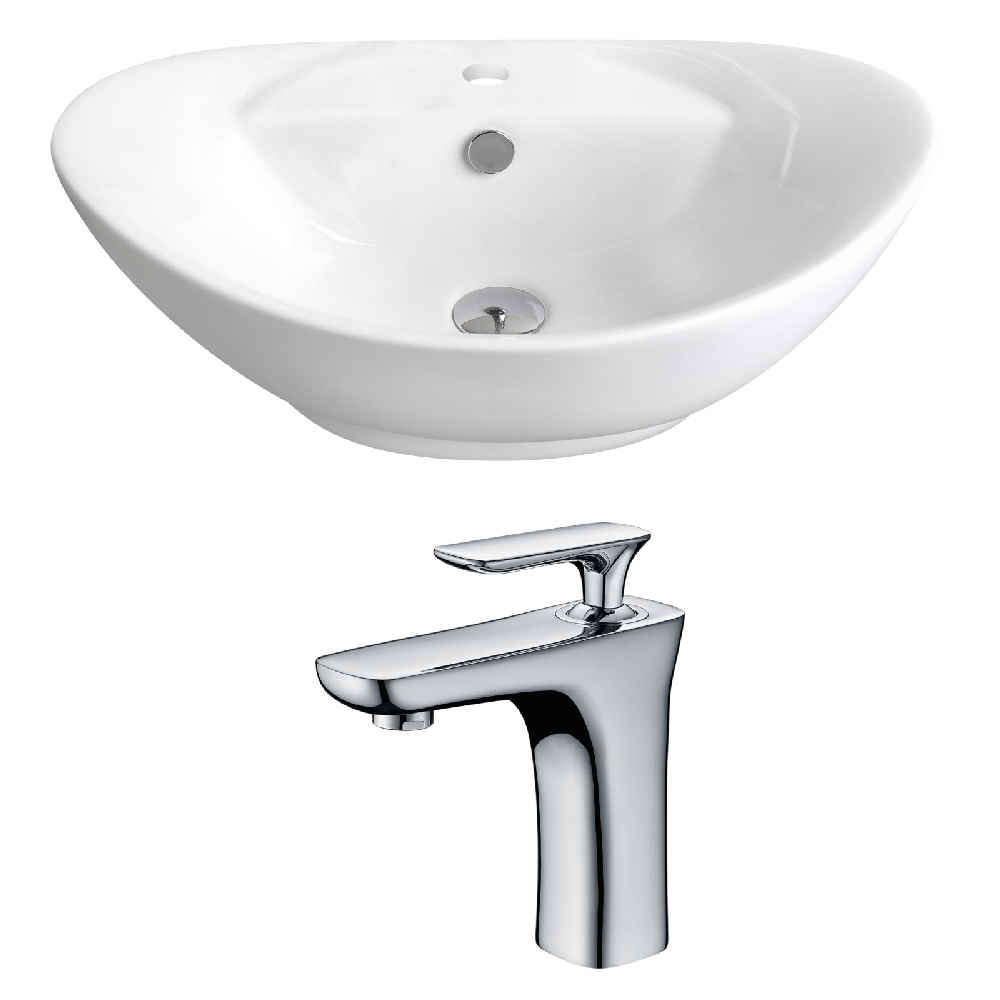 23-in. x 15.25-in. Oval Bathroom Vessel Sink Set White Enamel Glaze