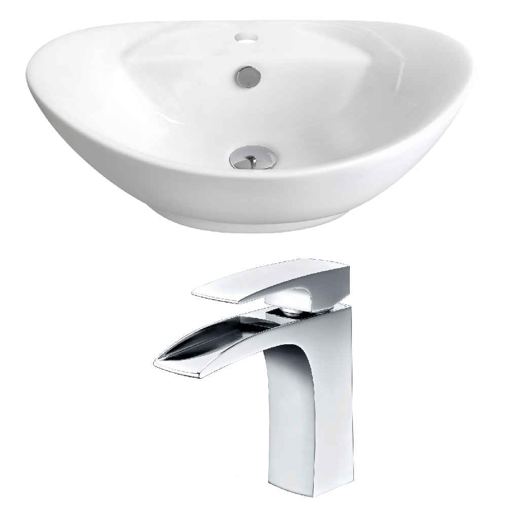 23-in. x 15.25-in. Oval Bathroom Vessel Sink Set White Enamel Glaze