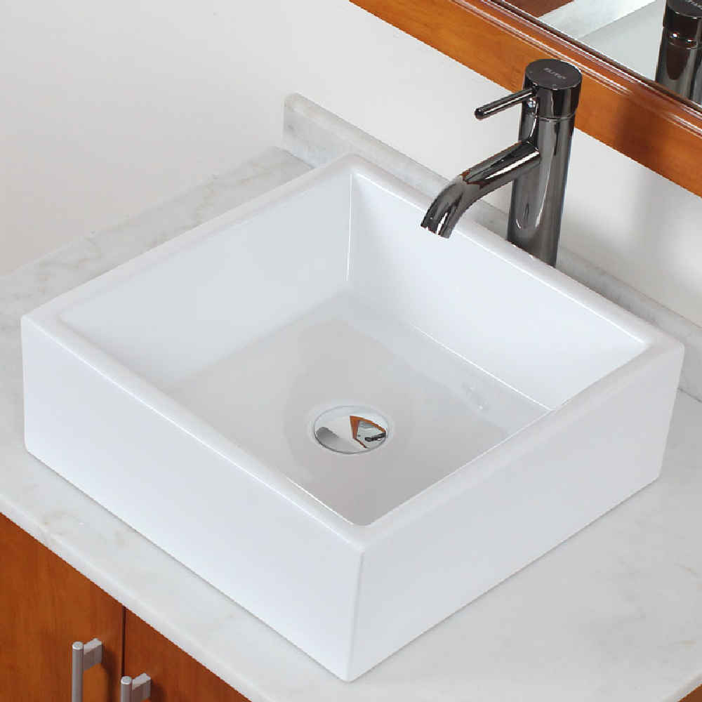 14.75-in. x 14.75-in. Square Bathroom Vessel Sink White Enamel Glaze