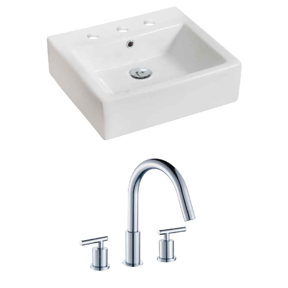 21-in. x 16.5-in. Rectangle Bathroom Vessel Sink Set White Enamel Glaze